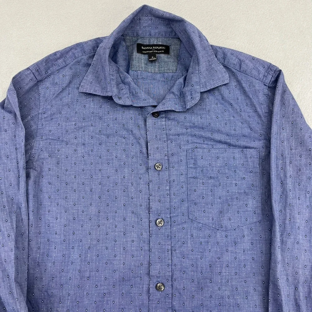 Banana Republic Mens Small Blue‎ Micro Diamond Stretch Soft Wash Slim Fit Shirt
